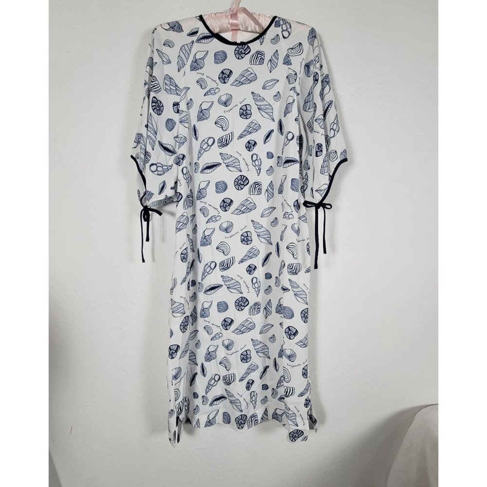Purificacion Garcia Womens White Navy Seashell Print Tie Sleeve Dress Size 36
